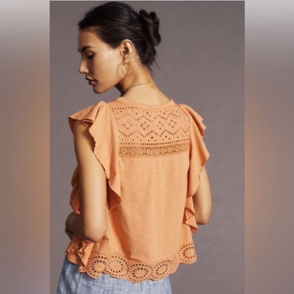 By Anthropologie Eyelet Embroidered Lace Top in Terracotta Size Extra Large. - Picture 12 of 14